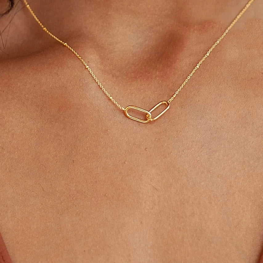 Infinity Necklace Geometric Double Paperclip Pendant