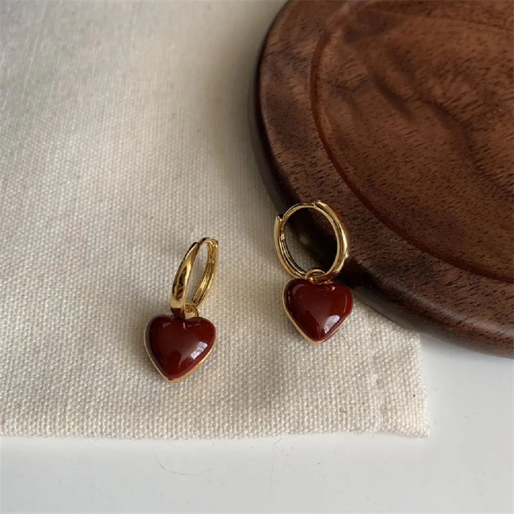 Metal Red Heart Earrings