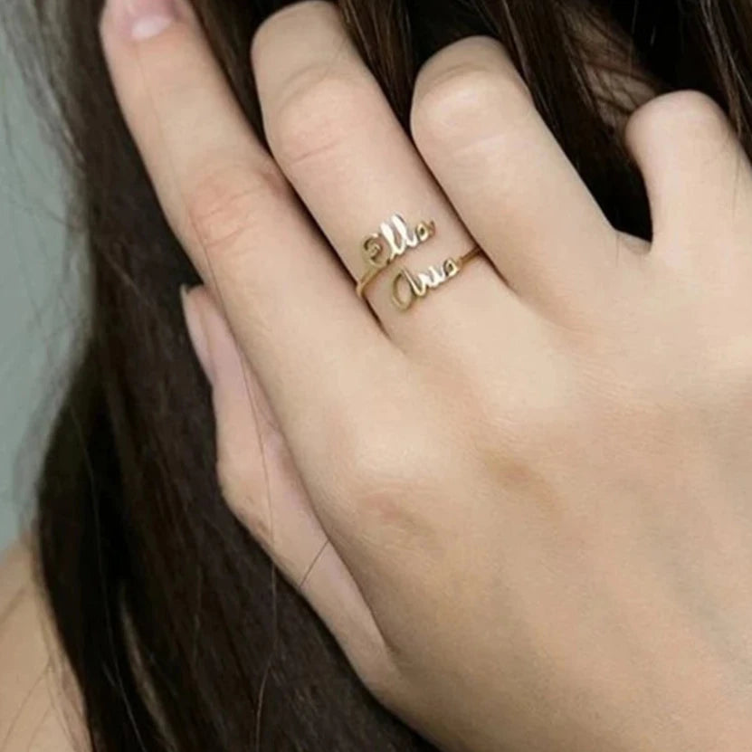 Pair of Hearts 2 Name Ring